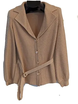 Vintage St John Tan Knit Cardigan Sweater Small S  Buttons Tie Waist Collar • $42.99