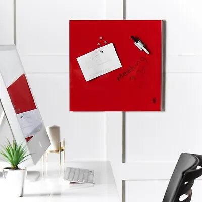 Red Magnetic Glass Notice Board Message Writing With Pen Wall Mounted Kitchen • £20