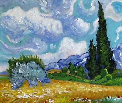 Van Gogh Field With Cypresses Repro Quality Hand Painted Oil Painting 20x24in • $86.95