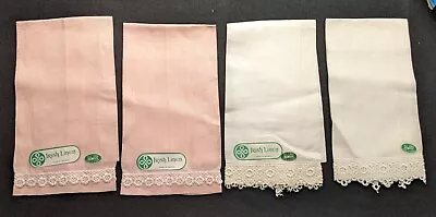 4 Vintage Irish Linen Hand Towels W/ Lace Trim (Peach And Cream) • $10.99