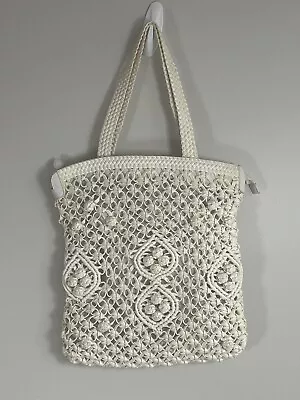 Hobo International Macrame Woven Large White Shoulder Purse Bag • $19.99
