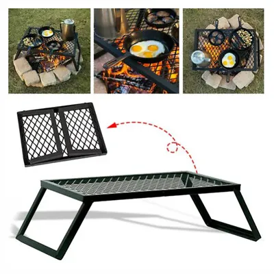 Folding Camping Grill Fire Pit Grate Cook Portable Stand BBQ Rack High-quality • $31.01