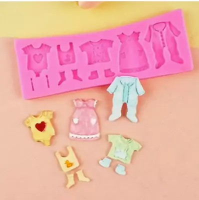 Baby Shower Clothes Silicone Fondant Mould Chocolate Cake Sugar Craft Topper • £3.27