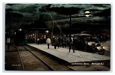 Montclair NJ Postcard-  LACKAWANNA STATION Night Sky People Cars Full Moon • $8.69