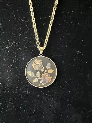 Vintage Designer Damascene Rose Flower Necklace • $48
