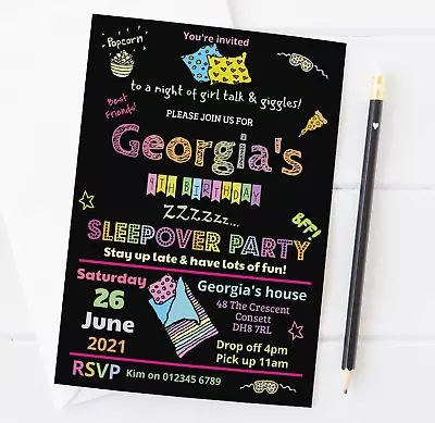 Personalised Sleepover Birthday Party Invitations Girl Slumber Party Invites X10 • £8.31
