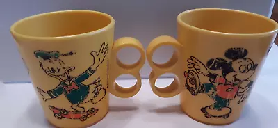 2 Vintage Mickey Minnie Mouse Donald Duck Plastic Cup Mug Eagle USA 1970s 8oz • $10