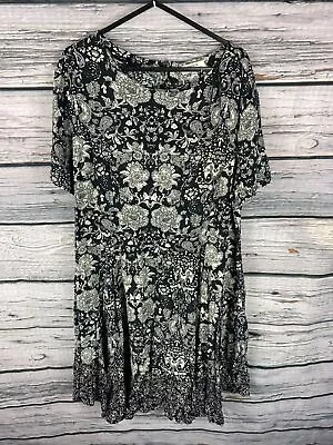 Womans Size 12 Dress A-line Floral Stretch Black Cream Matalan 1835 • £5.95