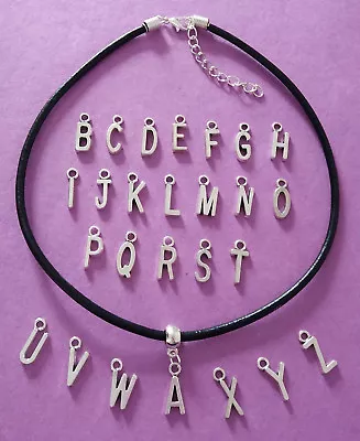 £2.49 • Buy Black Leather Choker Necklace With Initial Letter Pendant A-Z Charm 