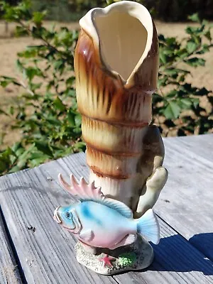 MCM Ceramic Aquatic Themed Fish And Shell Bud Vase • $22