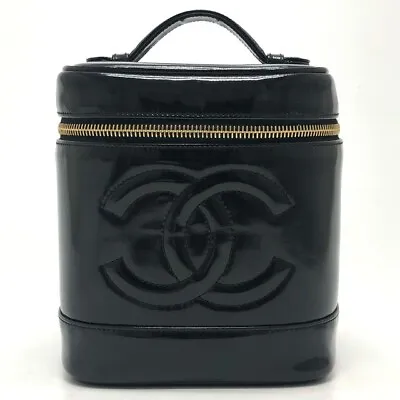 $635.55 • Buy CHANEL A01998 CC CC Mark Vintage Cosmetics Pouch Vanity Bag  Leather Black Used