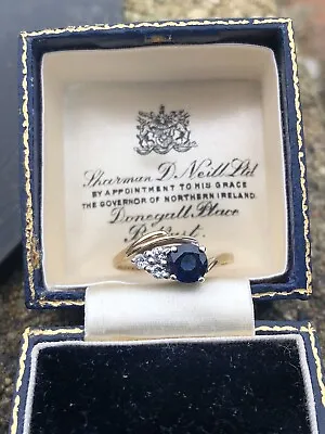 Vintage 9ct Gold Natural Ceylon Sapphire & Diamond Ring (Size K) Full Hallmarks • £295