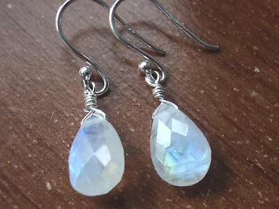 $12.99 • Buy Faceted Moonstone 925 Sterling Silver Dangle Briolette Earrings
