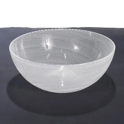 1980's Signed Venini White Mezza Filigrana Murano Glass Bowl • $695