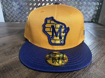 Mens New Era Navy/Gold Milwaukee Brewers 2024 Clubhouse 59FIFTY Fitted Hat 7 1/2 • $39.99