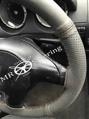 For Vauxhall Vectra B Grey Two Tone Leather Steering Wheel Cover Brown Stitching • $35.82