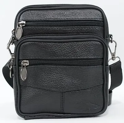 £12.74 • Buy Mens Genuine Cowhide Leather Crossbody Messenger Travel Passport Waist Bag Black