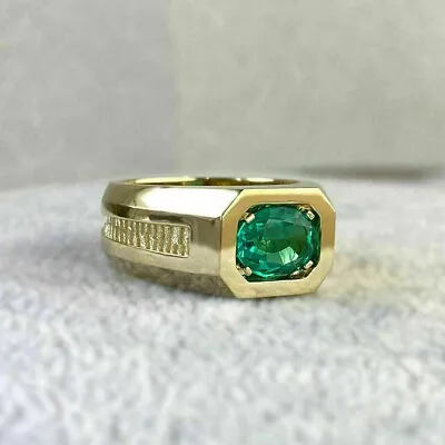 2CT Oval Cut Natural Green Emerald Men's Wedding Ring 10k Yellow Gold Plated • $146.99