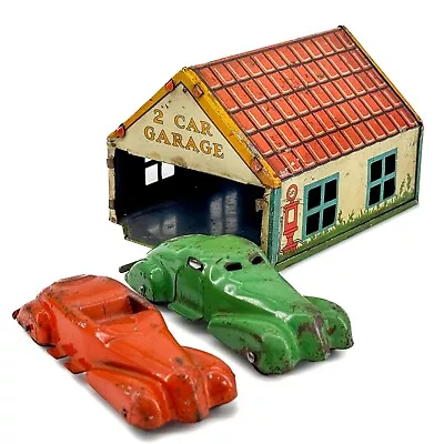 Vtg Original Wyandotte  2 Car Garage  W/ Cars Man Cave Marx Toy Steel Tin Litho • $106.20