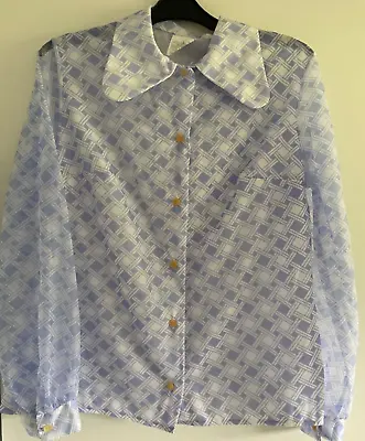 Vintage 70s M&S Lilac Blue Beagle Penny Collar Sheer Balloon Sleeve Blouse 14 16 • £14.99