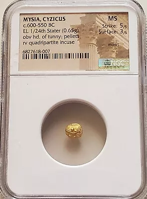 Mysia Cyzicus 1/24th Gold Stater Tunny Head NGC MS Ancient Gold Coin • $1249