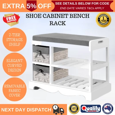 $78.94 • Buy Entry Sideboard Shoe Rack Shelf With 2 Drawer Storage Baskets Padded Seat Bench