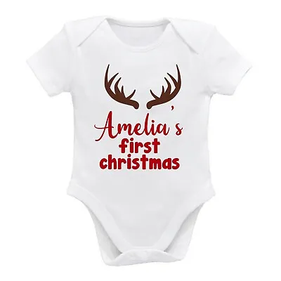 First Christmas Baby Girl Boy Short-Sleeved Reindeer Suit Personalised Outfit • £8.99