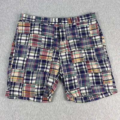 J. Crew Patchwork Bermuda Shorts Mens 36 Madras Plaid Gramercy 9  Inseam Cotton • $15.99