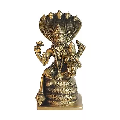 Brass Laxmi Narasimha Idol Vishnu Laxmi Narayan Statue Puja Showpiece 5 Inch • $50.72