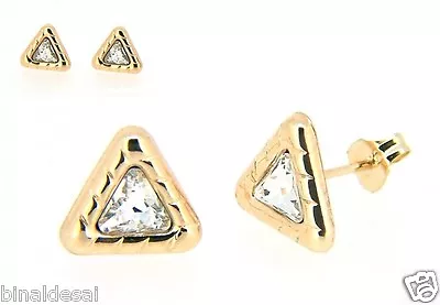 9ct Gold 8mm Large Triangle CZ Studs Earrings Mums Girls B'day X'Mas GIFT BOX BN • £25.90