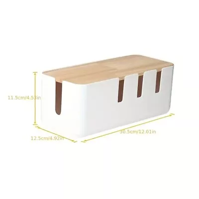Cable Management Box Wooden Lid Wire Organizer For Desk TV Computer USB Hub To • £9.99