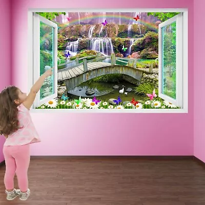 Waterfall Flowers Butterflies Rainbow Wall Sticker Mural Decal Print Art HD41 • £15.99