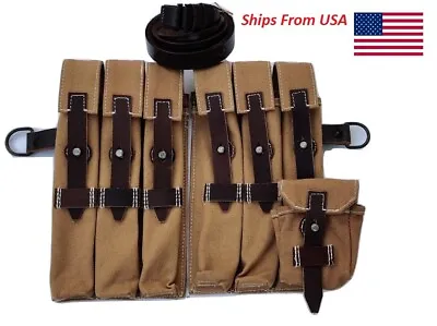 WWII German MP Pouch Set Khaki With MP Carry Sling Brown • $35.14