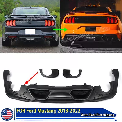 GT500 Style Fits Ford Mustang Matte Black Rear Bumper Diffuser Lip Valance 18-22 • $355.89