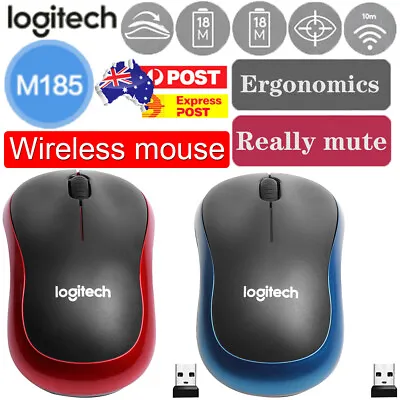 $11.49 • Buy Logitech M185 Wireless Optical Mouse + USB Receiver Fit Compact PC Laptop Mouse