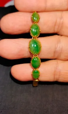 Vintage Antique Oval Cut Natural Green Jade Bracelet 75'' 14K Yellow Gold Finish • $370.49