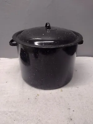 11x8 Enamel Roasting Pan W/Lid Black & White Speckled Stock Pot  • $17.50