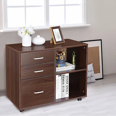 $70.58 • Buy 3-Drawer Wood File Cabinet Mobile Lateral Filing Cabinet For Home Office Brown