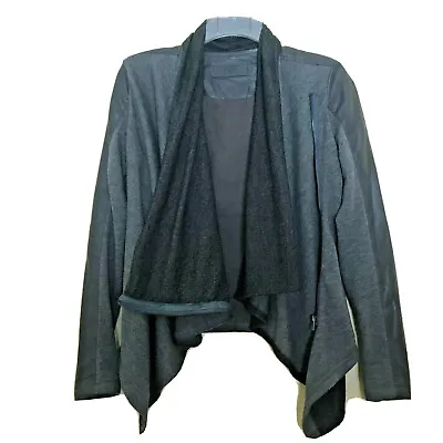 BLANK NYC Jacket XS Drape Front Vegan Faux Leather Moto Zip Mixed Media Stretch • $29.99