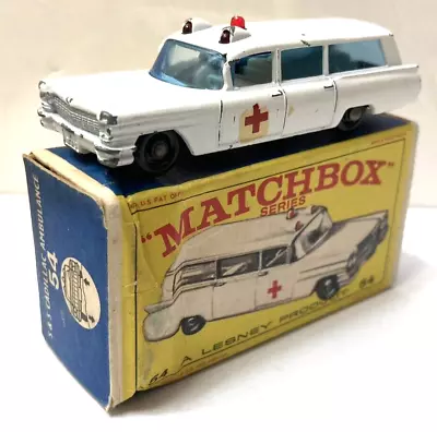 1960's Matchbox S & S Cadillac Ambulance No.54 With Box Original Used And Clean! • $9.95