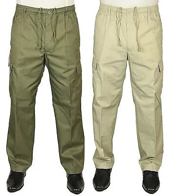 Mens Carabou Trousers Rugby Combat Cargo Elasticated Waist Casual Pants Bottoms • £12.99