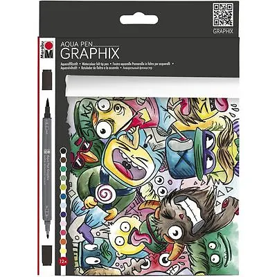 Marabu Aqua Pen Graphix Marker Set Manga Watercolour Drawing 12 Pack - MEGA MASH • £31.99