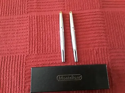 Montefiore 2 Twin Gold/Silver Finish Fountain Pen Set In Gift Box. • $15.99