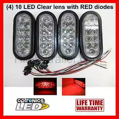 (4) Trailer Truck LED Sealed Clear / RED 6  Oval Stop Turn Tail Light Optronics • $48.99