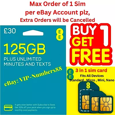 2 X New EE Sim Card Pay As You Go Data Unlimited Calls SMS Mini Micro &Nano PAYG • £0.99