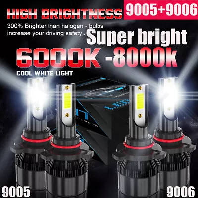 9005 9006 LED Headlights Kit Combo Bulbs 10000K High Low Beam Super White Bright • $24.04