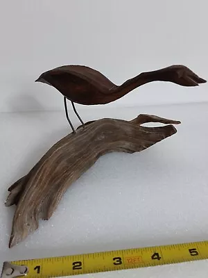$35 • Buy Vintage Carved Wood Bird On Driftwood Wire Legs Signed
