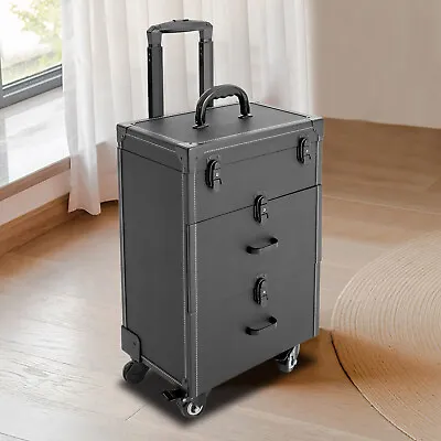 $98 • Buy Professional Rolling Makeup Train Case Cosmetic Trolley Organizer Makeup Case