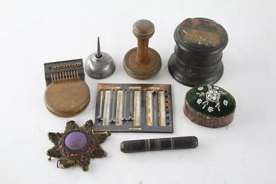 £5.50 • Buy 8 X Antique / Vintage HABERDASHERY Inc SINGER, Beaded Pin Cushion, String Box