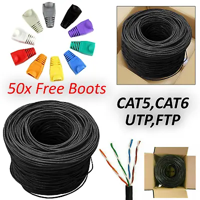 £5.94 • Buy 50,100,200M CAT5e,CAT6 Network Cable UTP FTP Ethernet Patch Roll Lan Outdoor LOT